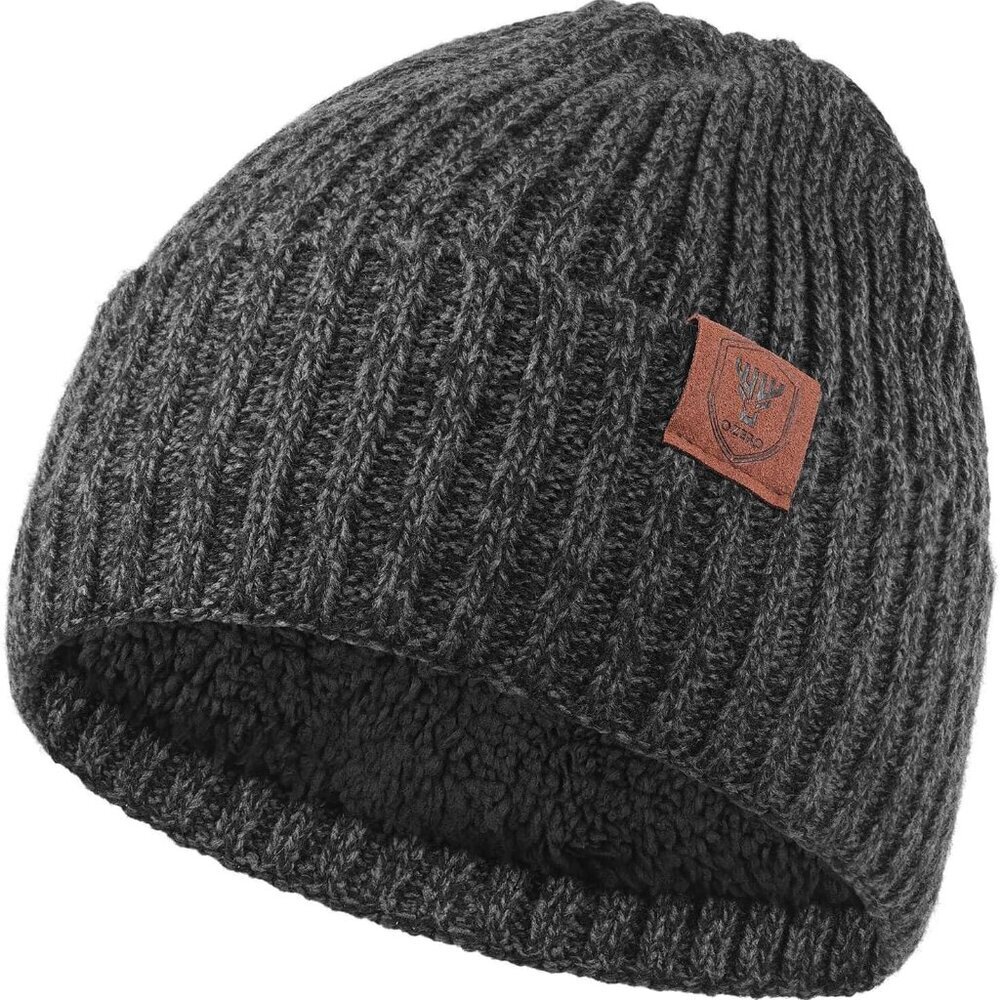 Knit Beanie Winter Hat, Thermal Thick Polar Fleece Snow Skull Cap for Men and Wo